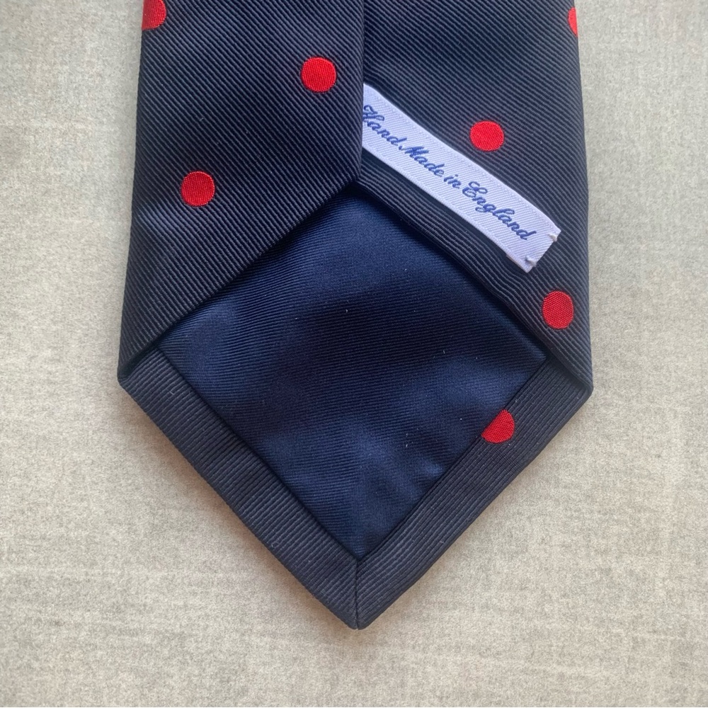Drakes for OXXFORD Red and Blue Polka Dot Silk Tie